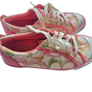 Coach Barrett Pink Multi Signature C Logo Canvas Low Top Sneakers Womens 5.5 B